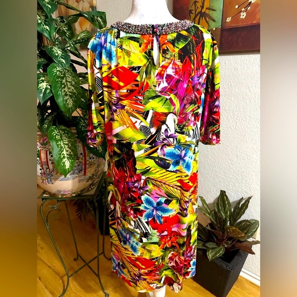Investments multicolor beaded neckline midi dress size L - Picture 4 of 8